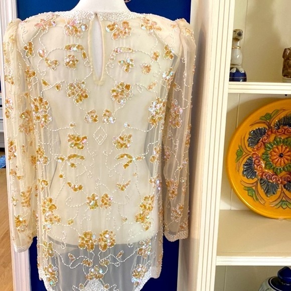 Women’s Michelangelo Beaded and Iridescent Sequined Fully Lined Top Size 8 - Picture 6 of 10